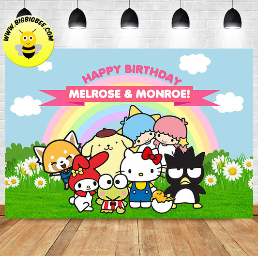 Custom Hello Kitty Melody and Friends birthday backdrop banner