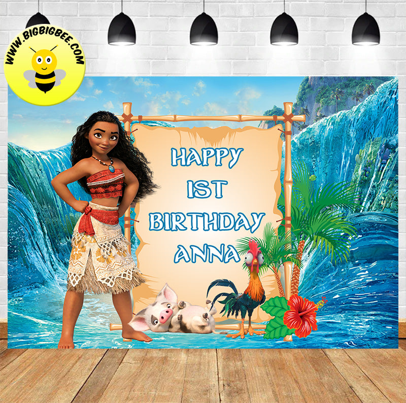 Custom Disney Moana Maui Theme Birthday Backdrop