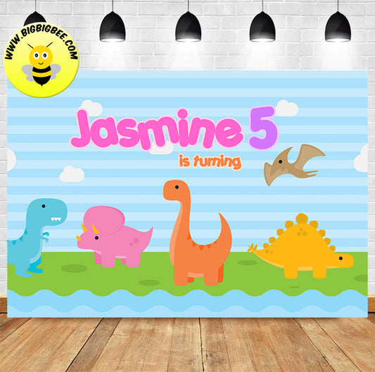 Custom Dinosaur Blue Color Theme Birthday Backdrop Banner Deliver to USA UK Australia Canada
