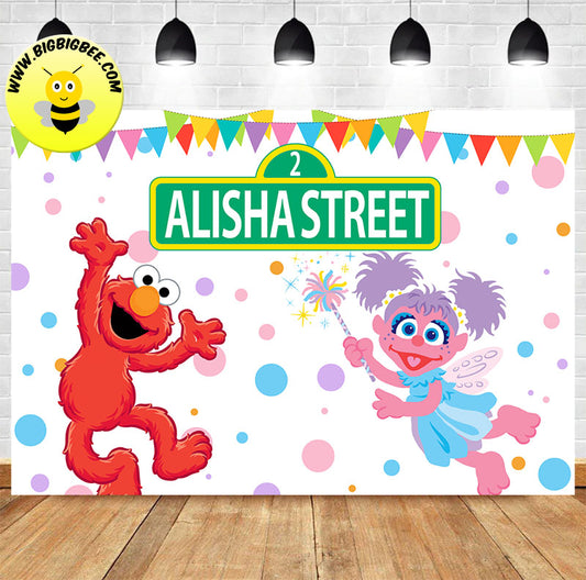 Custom Sesame Street Elmo Abby Cadabby Theme Birthday Backdrop Banner