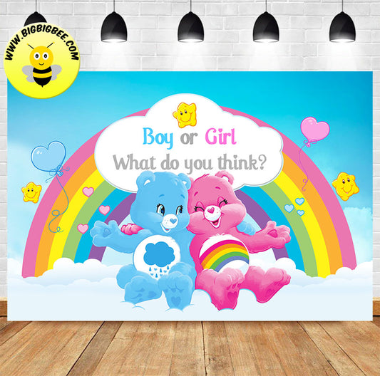 Custom Care Bears Theme Gender Reveal Backdrop Banner
