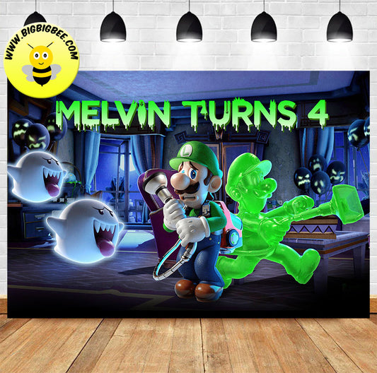 Custom Luigi's Haunted Mansion Theme Birthday Backdrop Banner