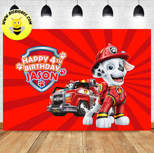 Custom Paw Patrol Blue Theme Birthday Backdrop Banner