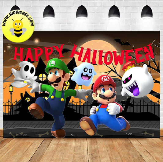 Super Mario Happy Halloween Theme Banner Backdrop. Ship worldwide