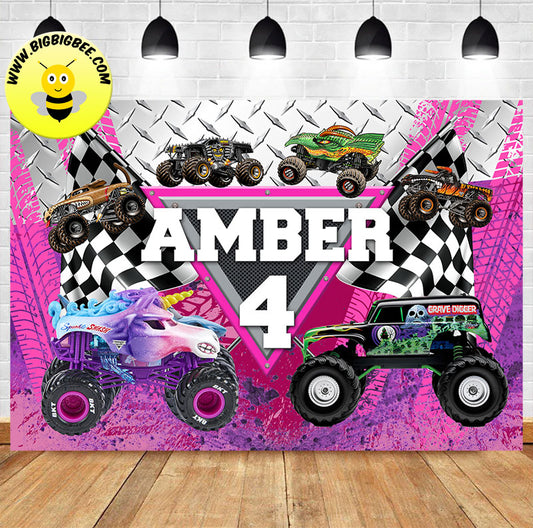 Custom Monster Jam Logo Truck Sparkle Smash Logo Birthday Backdrop