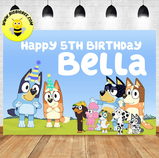 Custom Bluey Bingo Family Friends Birthday Backdrop