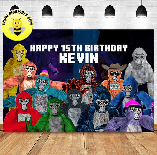 Custom Gorilla Tag Game Theme Birthday Backdrop Banner Deliver to USA UK Australia Canada