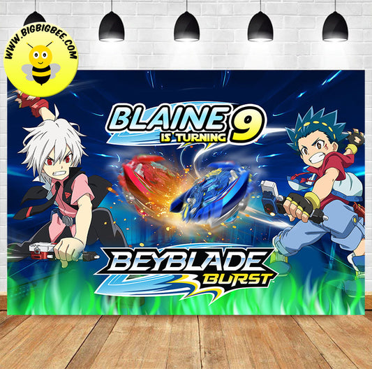 Custom Beyblade Burst Anime Theme Birthday Backdrop Banner