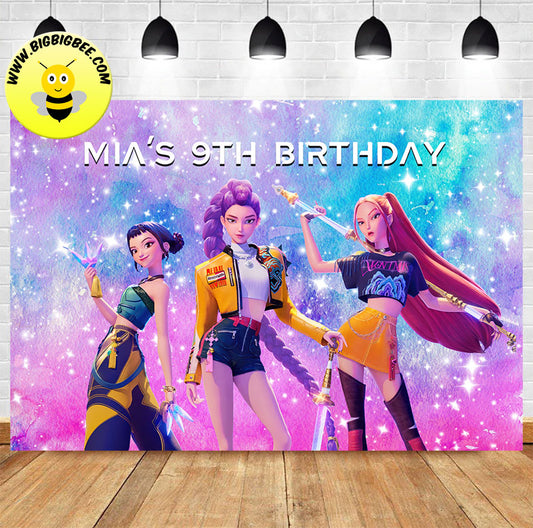 Custom KPop Demon Hunter Huntrix Sparkle Birthday Backdrop