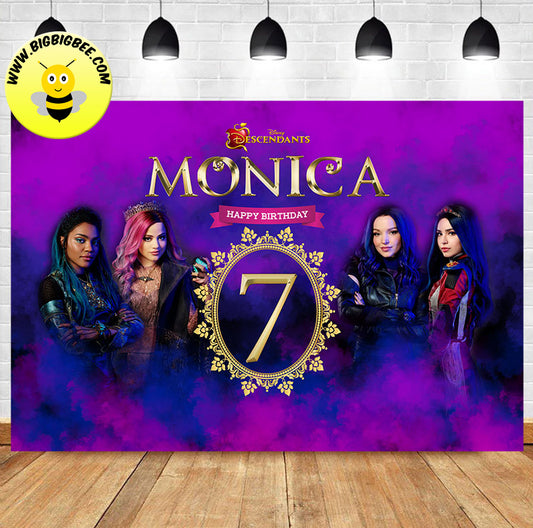 Custom Disney Descendants 3 Mal Audrey Evie Uma Theme Birthday Banner Backdrop Deliver to USA UK Australia Canada
