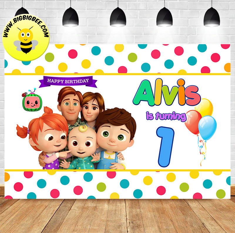 Custom Cocomelon Family Theme Baby Birthday Backdrop Banner
