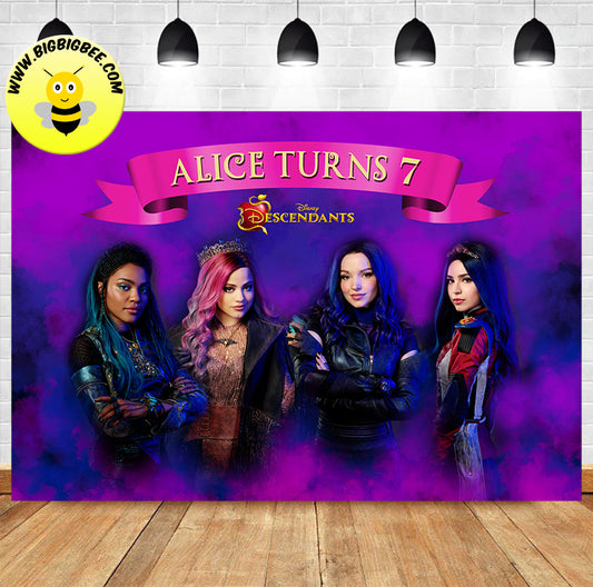 Custom Descendants 4: The Rise of Red Theme Birthday Banner Backdrop Deliver to USA UK Australia Canada