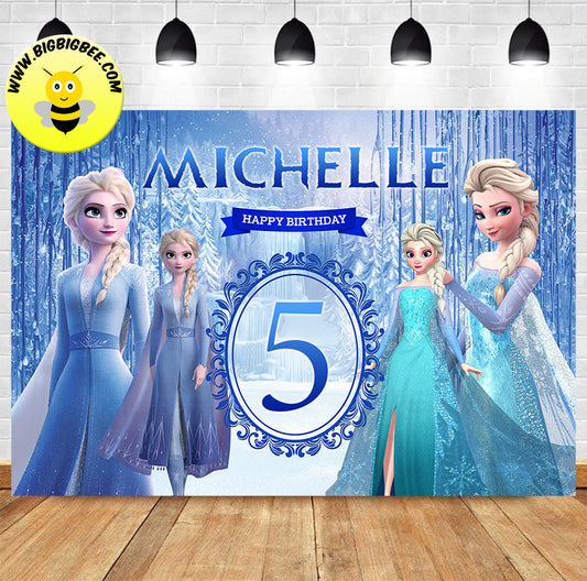 Custom Frozen Elsa Winter Snow Background Theme Birthday Backdrop Banner Deliver to USA UK Australia Canada