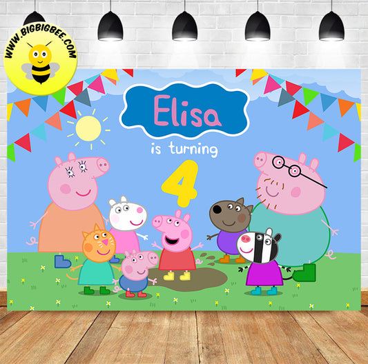 Custom Peppa Pig and friends Theme Birthday Backdrop Banner