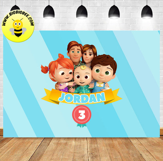 Custom Cocomelon Blue Theme Birthday Backdrop Banner