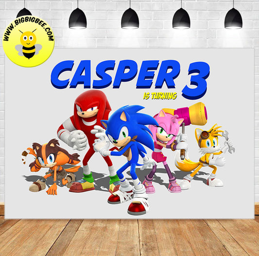 Custom Sonic Tails Amy Rose the Hedgehog Sonic Boom Birthday Backdrop Banner