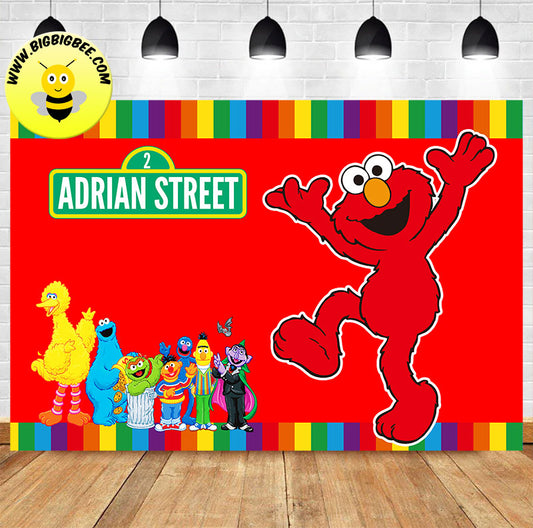 Custom Sesame Street Elmo Red Theme Birthday Backdrop Banner