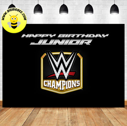 Custom WWE Logo Belt Wrestling Theme Birthday Backdrop Banner