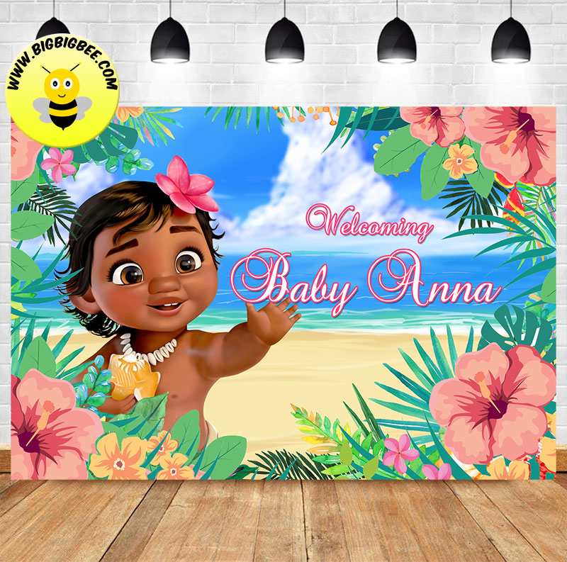 evig klippe Modtager Custom Disney Baby Moana Floral Theme Welcoming Baby Shower Backdrop –  BigBigBee Party Sign