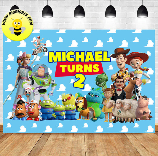 Custom Toy Story 4 Theme Woody Buzz Lightyear Birthday Backdrop Banner