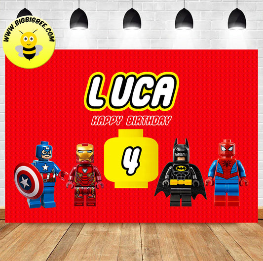 Custom Lego Batman Ironman Spiderman Captain America Birthday Banner Backdrop Deliver to USA UK Australia Canada