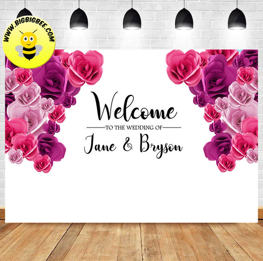 Custom Wedding Floral Red Pink Flowers Background Backdrop Banner