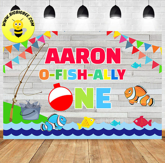 Custom O-Fish-Ally Fishing Underwater Theme ONE First Birthday Banner Backdrop