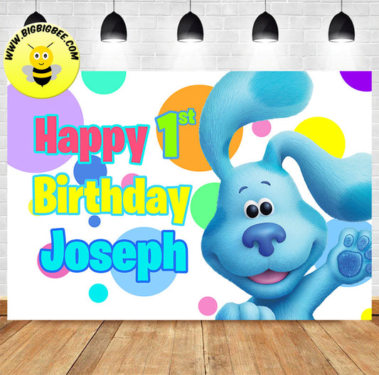 Custom Blue Clues Colorful Theme Birthday Backdrop Banner