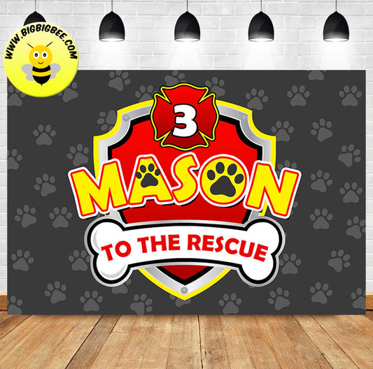 Custom Paw Patrol Marshall to the Rescue Logo Badge Theme Birthday Backdrop Banner