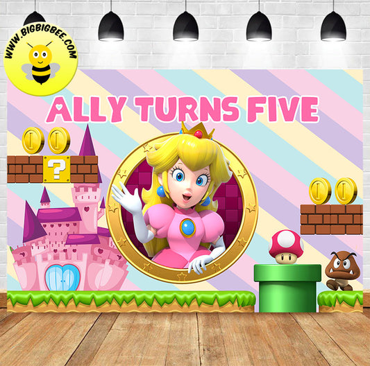 Custom Super Mario Game Supermario Princess Peach Theme Birthday Backdrop Banner