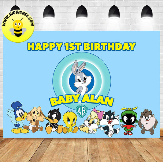 Custom Baby Looney Tunes Birthday Backdrop Banner. Ship to USA, Canada, Australia, United Kingdom