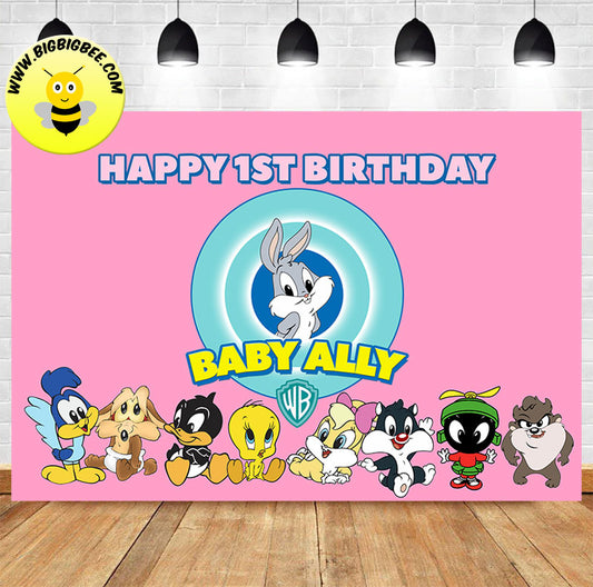 Custom Baby Looney Tunes Birthday Backdrop Banner. Ship to USA, Canada, Australia, United Kingdom