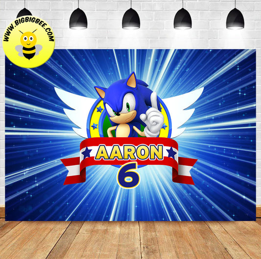 Custom Sonic the Hedgehog Simple Logo Badge Birthday Backdrop Banner Deliver to USA UK Australia Canada