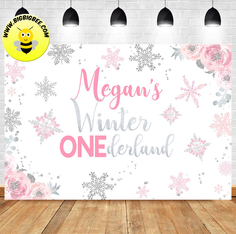 Custom Winter Wonderland Onederland Pink Theme Birthday Backdrop –  BigBigBee Party Sign