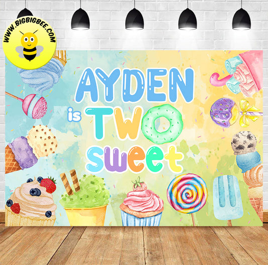 Custom Two Sweet Candy Theme Birthday Backdrop Banner