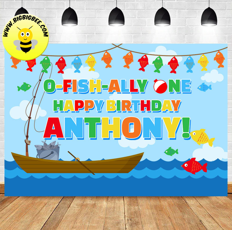 Custom O-Fish-Ally ONE Blue Theme First Birthday Banner Backdrop –  BigBigBee Party Sign