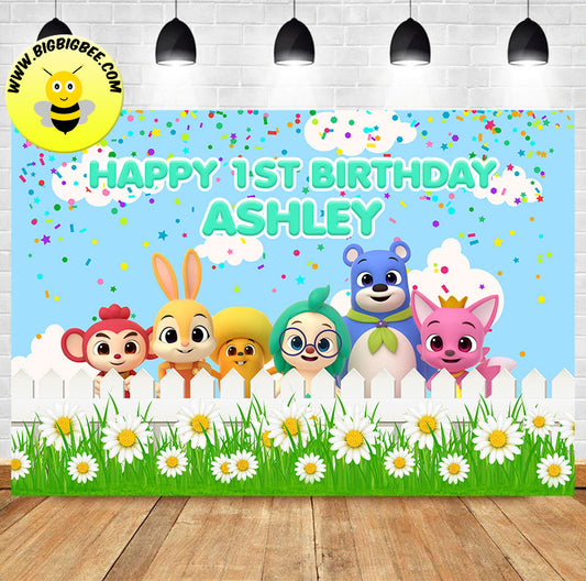 Custom Pinkfong Hogi Theme Birthday Backdrop Banner