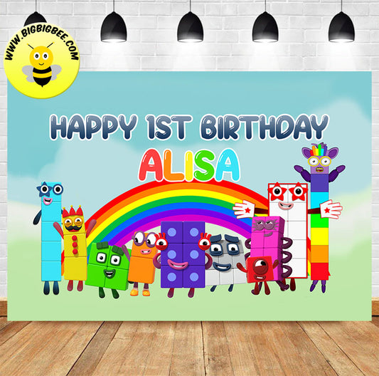 Custom BBC Numberblocks Baby Backdrop Birthday Banner