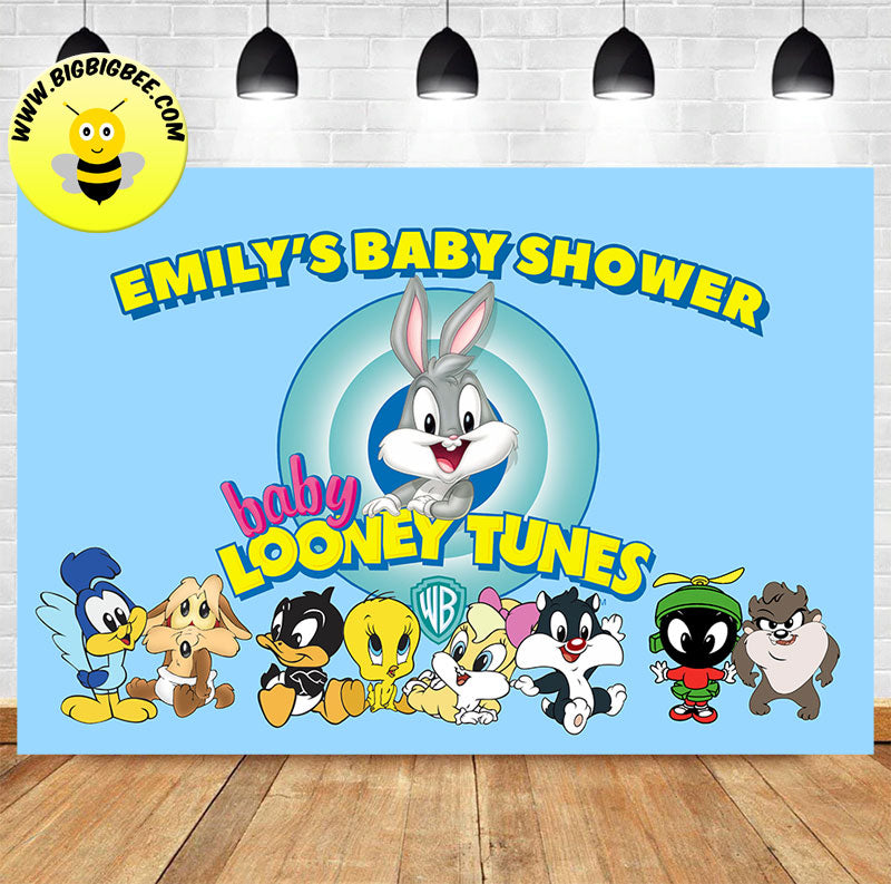 Custom Baby Boy Looney Tunes Baby Shower Blue Backdrop – BigBigBee