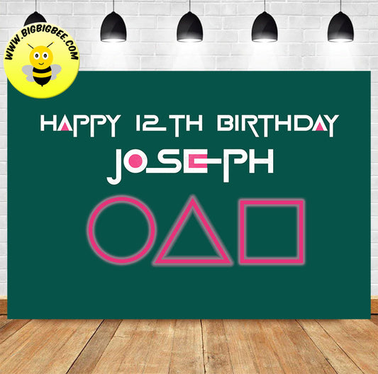 Custom Squid Game Pink Soldier Birthday Backdrop Banner. Ship to USA, Canada, Australia, UK