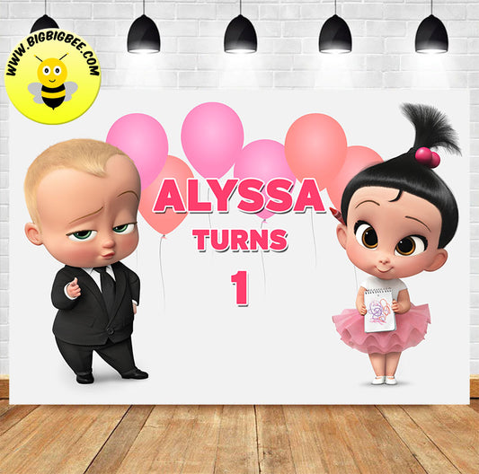 Custom Boss Baby & Staci First Birthday Backdrop Banner