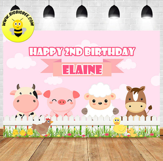 Custom Farm Animals Birthday Banner Backdrop. Shipping to US, UK, Australia and Canada.