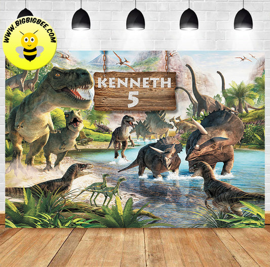 Custom Jurassic World Dinosaur Logo Green Leaves Wall Theme Backdrop Banner Deliver to USA UK Australia Canada