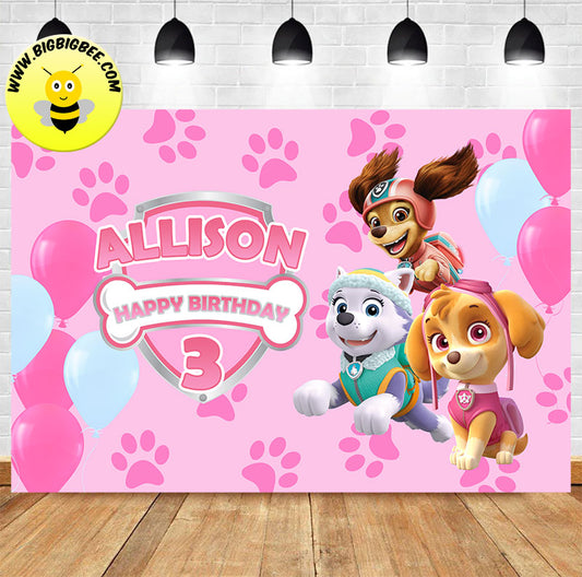 Custom Paw Patrol Skye Everest Liberty Paw Print Theme Birthday Backdrop Banner