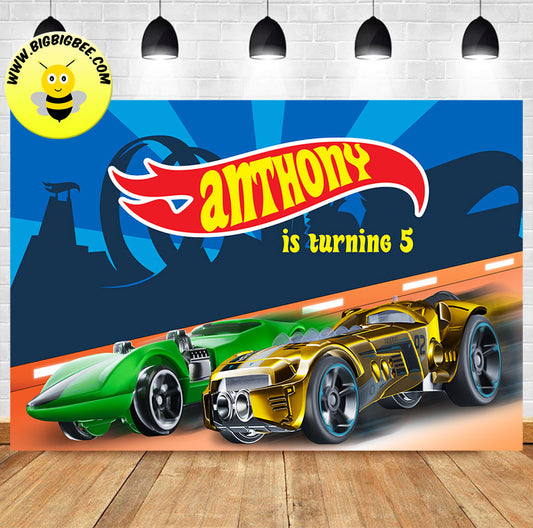 Custom Hot Wheels Cars Tracks Birthday Backdrop