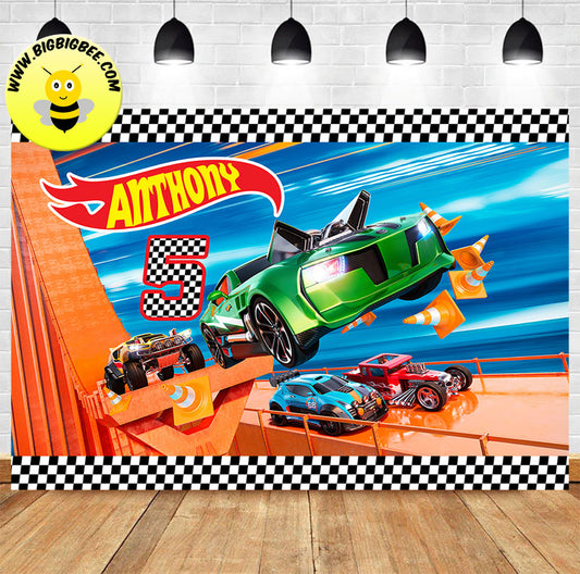 Custom Hot Wheels Cars Tracks Birthday Backdrop