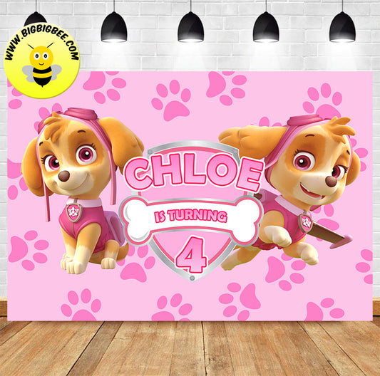 Custom Paw Patrol Skye Pink Theme Birthday Backdrop