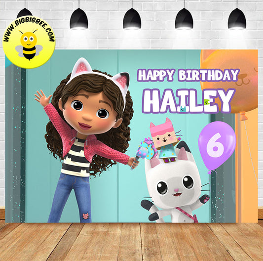 Custom Gabby's Dollhouse birthday Banner. Worldwide shipping