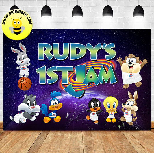 Custom Space Jam Logo Baby Characters Birthday Theme Backdrop Banner