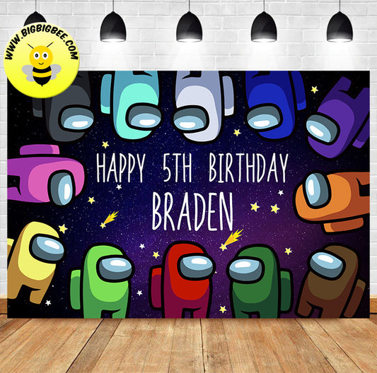 Custom Among Us Game Theme Birthday Backdrop Banner Deliver to USA UK Australia Canada